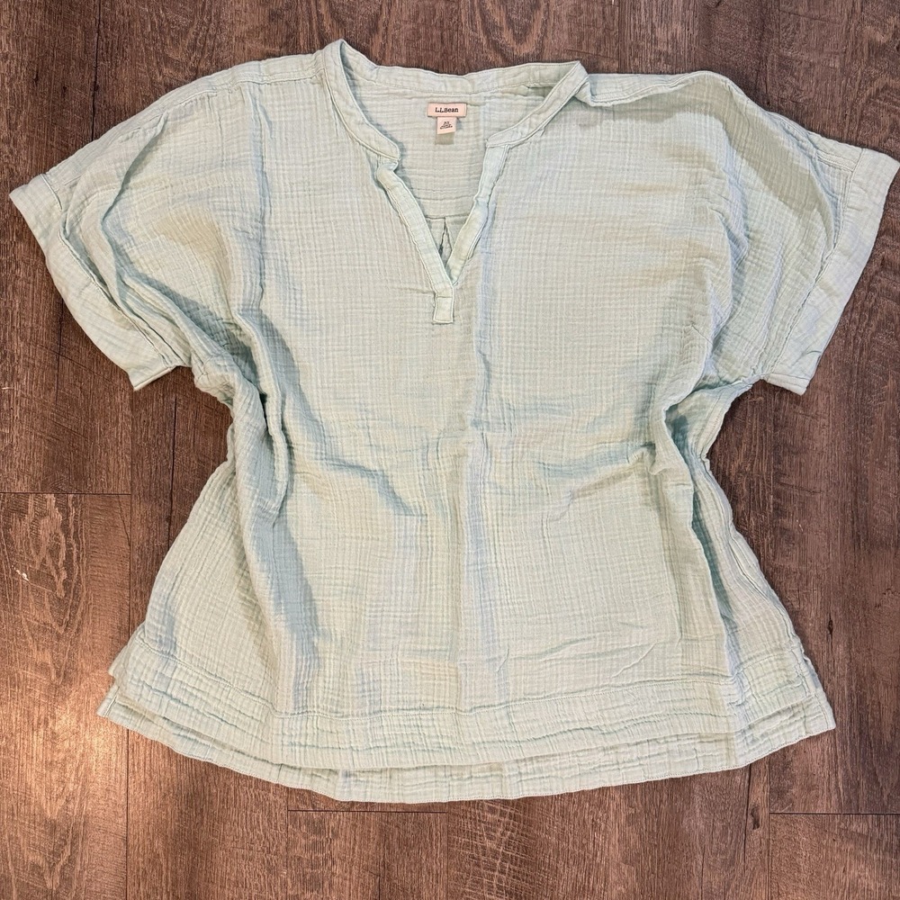 LL Bean Lightweight Waffle Knit Top Women's Size Large Mint Green 100% Cotton